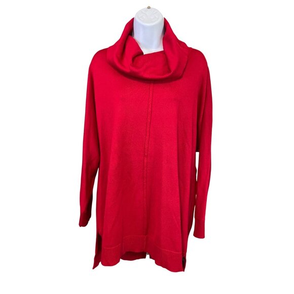 Chelsea & Theodore Cowl Neck Sweater 2X Plus Red Pullover Cozy Chic Minimalist - Picture 1 of 7